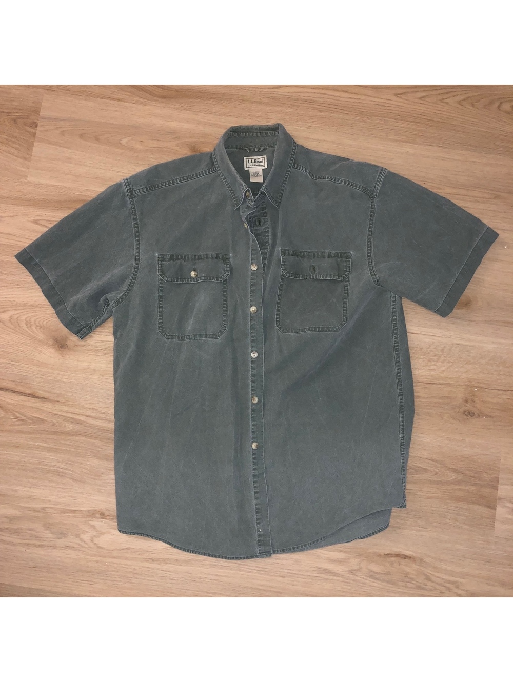 VINTAGE LL BEAN SUNWASHED CANVAS UTILITY WORK SHIRT BUTTON DOWN GREEN MENS SZ M